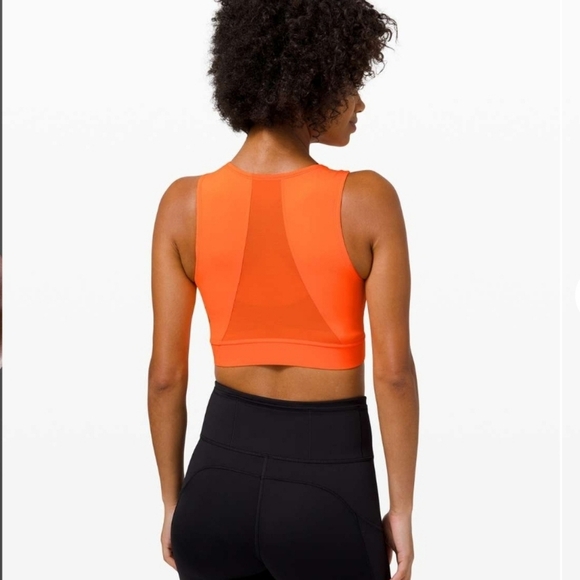 Lululemon Hotty Hot Neon Highlight Orange  Crop Top Mesh Sports Bra - Picture 6 of 7